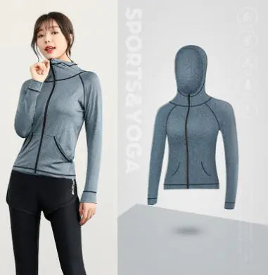 Women's Hooded Zipper Cardigan for Gym and Running