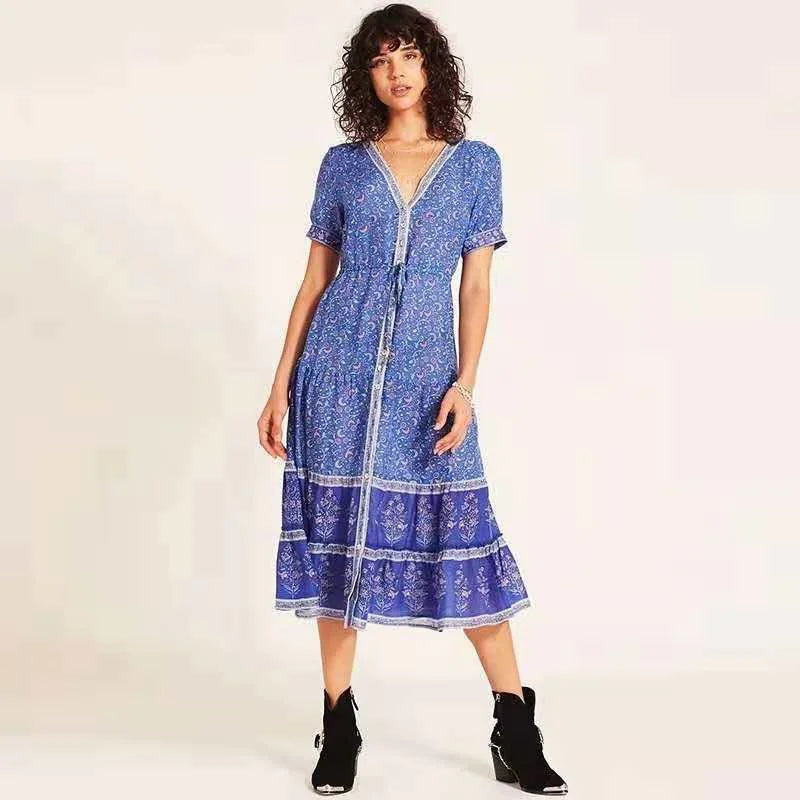 Bohemian Floral Maxi Dress for Autumn Women’s Wear
