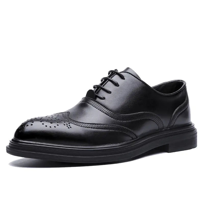 Men's Genuine Leather Brogue Dress Shoes - Black
