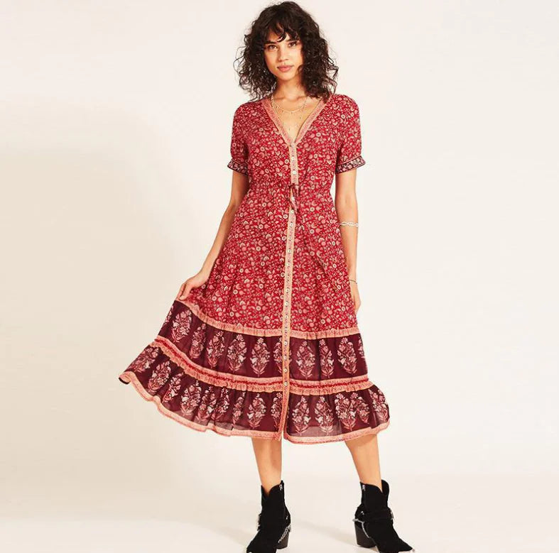 Bohemian Floral Maxi Dress for Autumn Women’s Wear