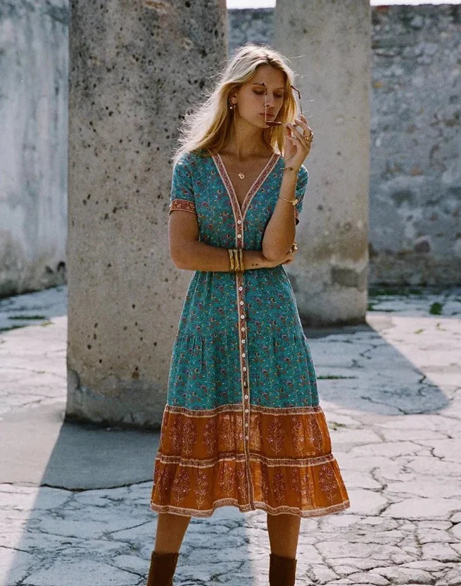 Bohemian Floral Maxi Dress for Autumn Women’s Wear