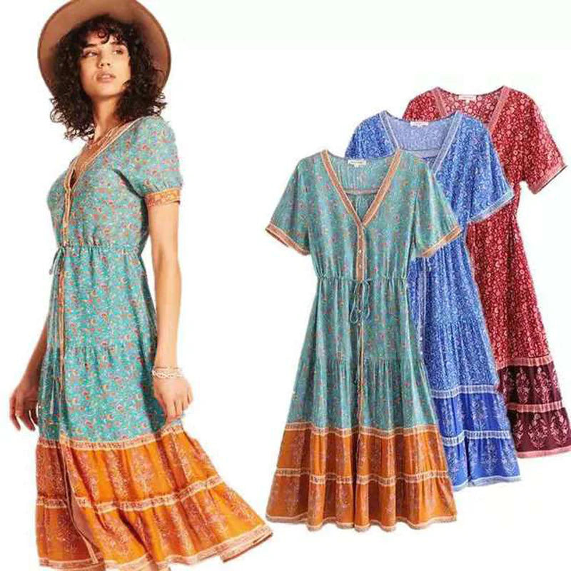 Bohemian Floral Maxi Dress for Autumn Women’s Wear