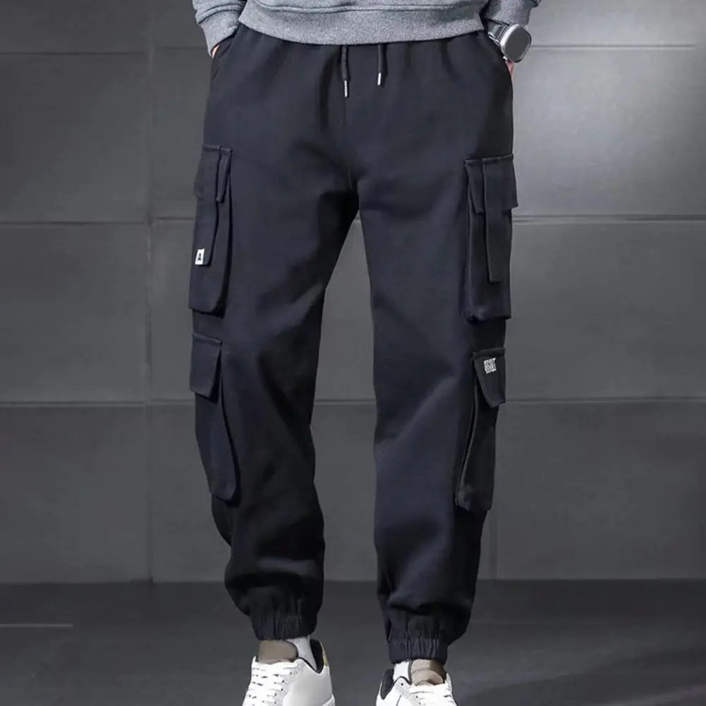 Men's Loose Cargo Pants with Drawstring and Pockets