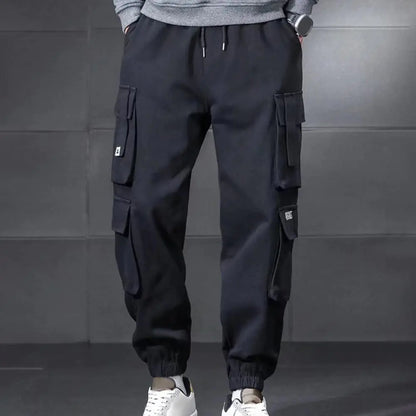 Men's Loose Cargo Pants with Drawstring and Pockets