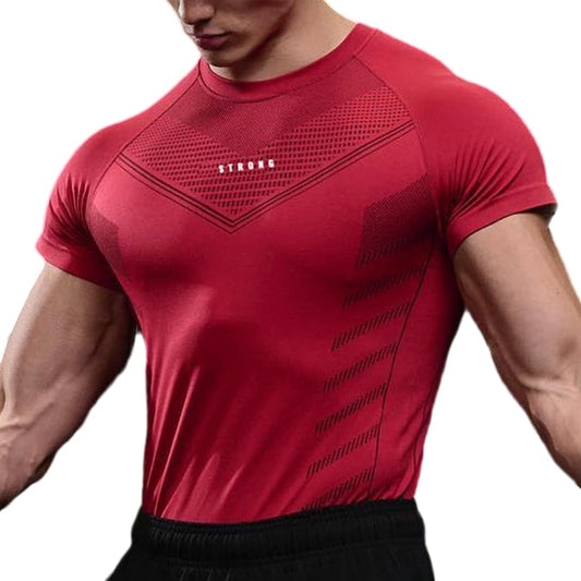 Lingt Chic Mens Compression Shirt - Short Sleeve Elastic T-Shirt Gym Workout Tops Red