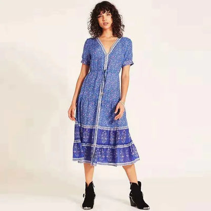Bohemian Floral Maxi Dress for Autumn Women’s Wear