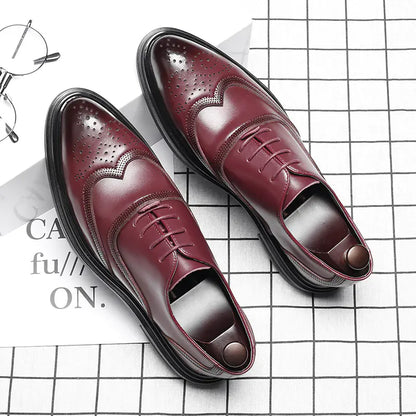 Men's Genuine Leather Brogue Dress Shoes - Black
