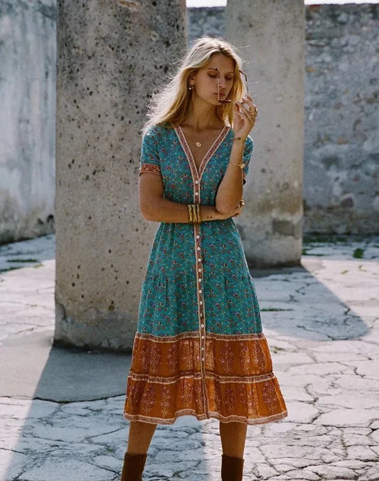 Bohemian Floral Maxi Dress for Autumn Women’s Wear