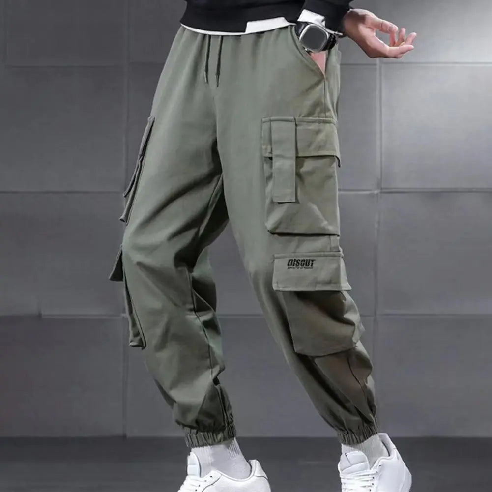 Men's Loose Cargo Pants with Drawstring and Pockets