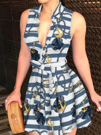 Women’s V-Neck Floral Tie Dress - Casual Sleepwear