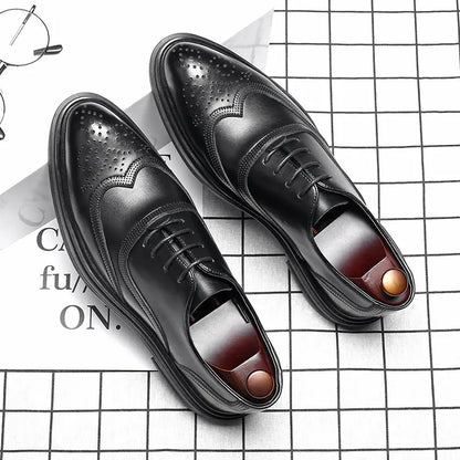 Men's Genuine Leather Brogue Dress Shoes - Black