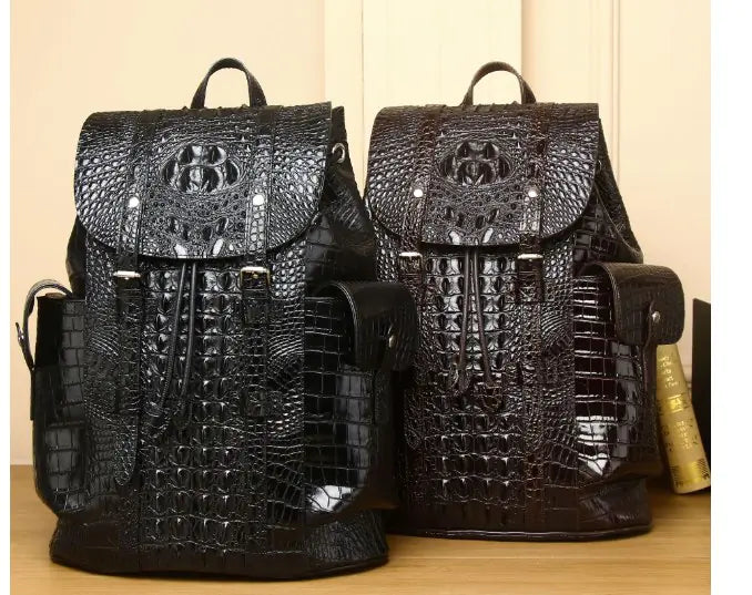 Vintage-Inspired Crocodile-Pattern Backpack with Top Handle