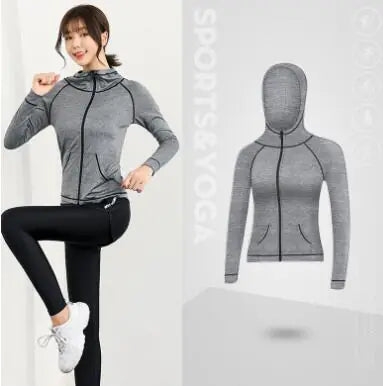 Women's Hooded Zipper Cardigan for Gym and Running