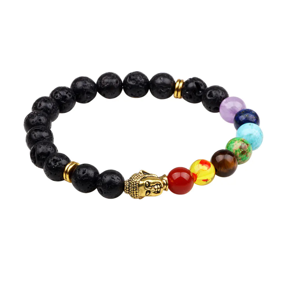 Agate Buddha Head Bracelet with Lava Stone Charm