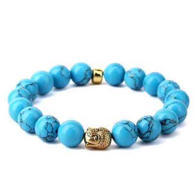 Buddha Head Stone Hip Hop Bracelet with Turquoise