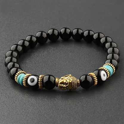 Agate Buddha Head Bracelet with Lava Stone Charm
