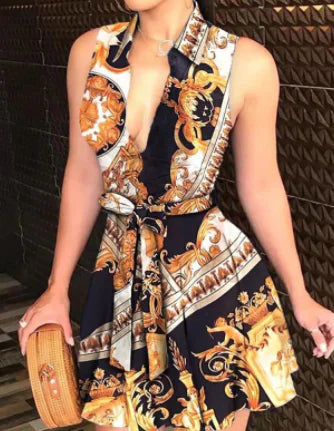 Women’s V-Neck Floral Tie Dress - Casual Sleepwear