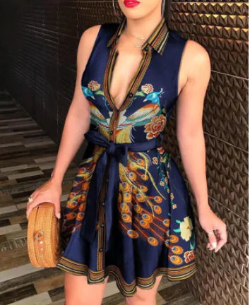Women’s V-Neck Floral Tie Dress - Casual Sleepwear