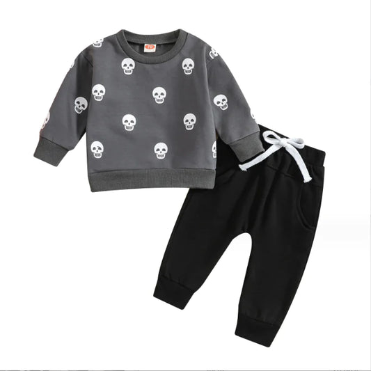 Children's Halloween Skull Print Long-sleeve Outfit Set