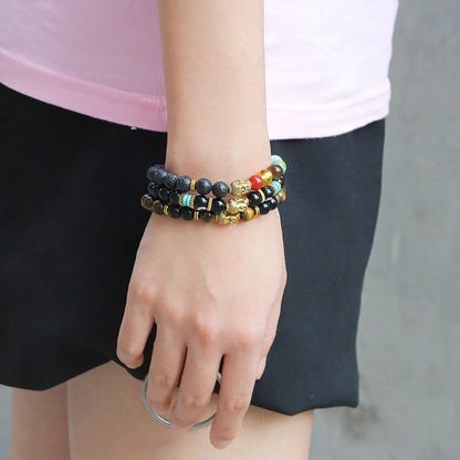 Agate Buddha Head Bracelet with Lava Stone Charm