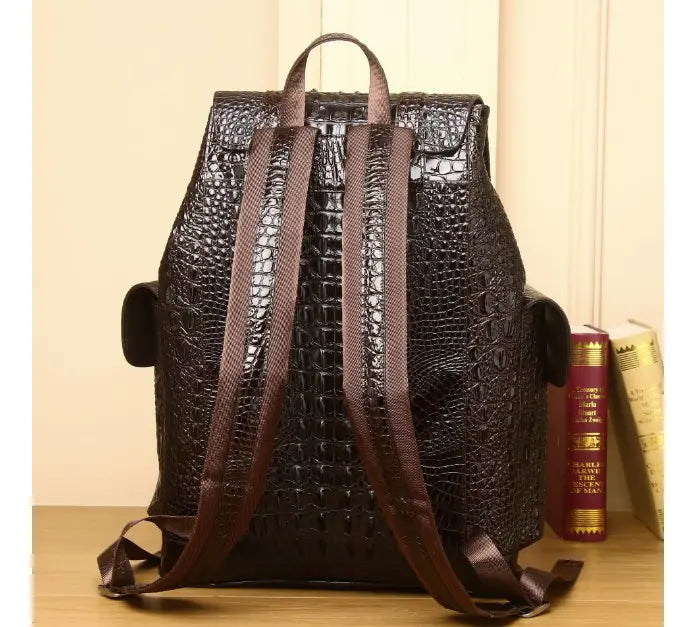 Vintage-Inspired Crocodile-Pattern Backpack with Top Handle