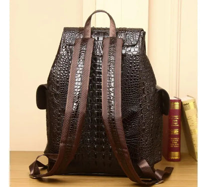 Vintage-Inspired Crocodile-Pattern Backpack with Top Handle