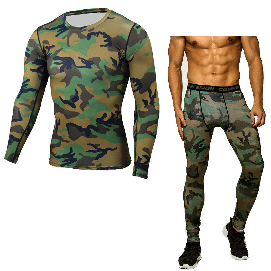 Men's Long Sleeve T-Shirt & Camouflage Fitness Set