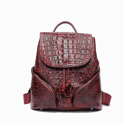 Vintage-Inspired Crocodile-Pattern Backpack with Top Handle