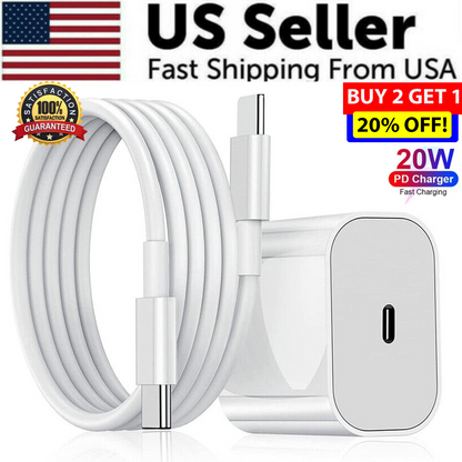 20W USB C Super Fast Charger PD To Type C Cable For iPhone 15 iPad Plus Pro Max