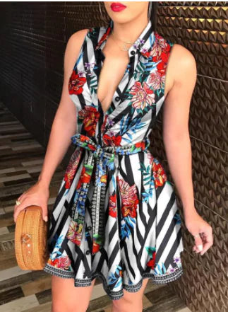Women’s V-Neck Floral Tie Dress - Casual Sleepwear