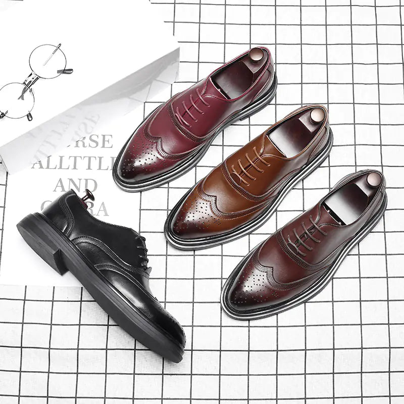 Men's Genuine Leather Brogue Dress Shoes - Black