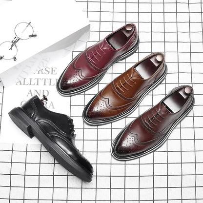Men's Genuine Leather Brogue Dress Shoes - Black