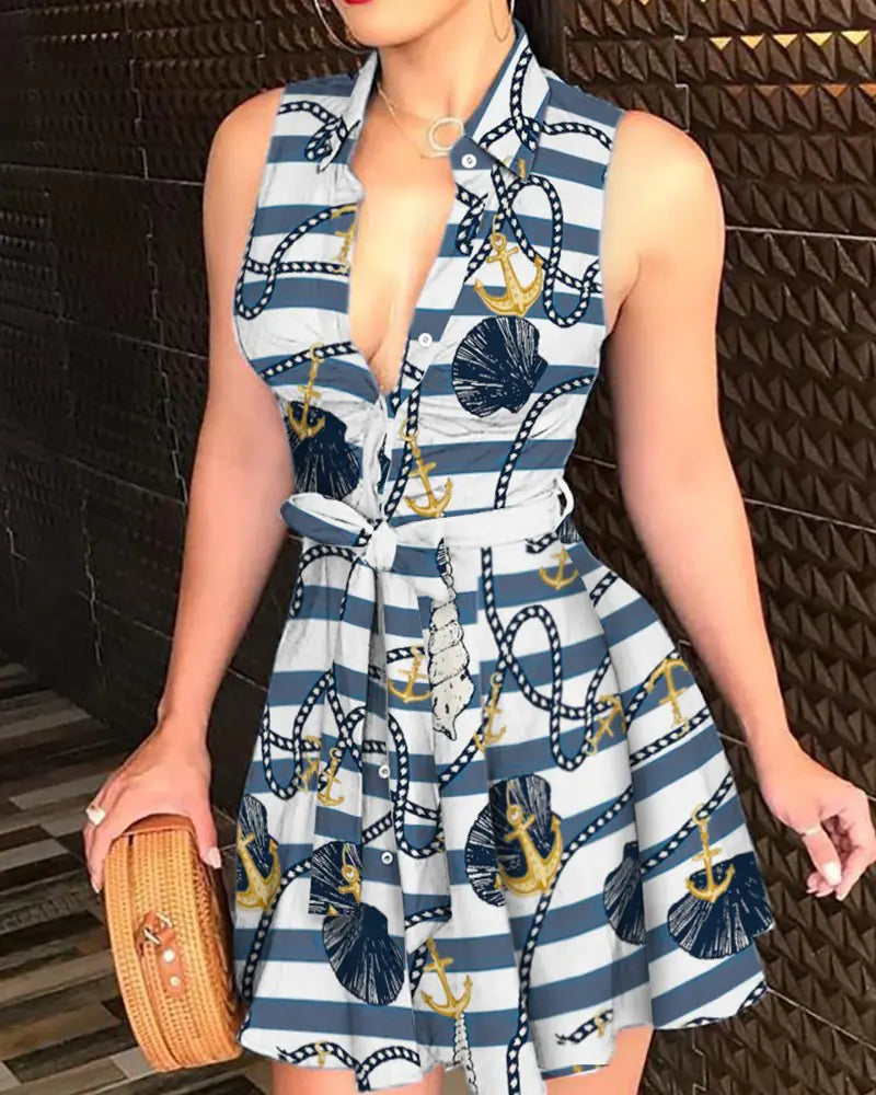 Women’s V-Neck Floral Tie Dress - Casual Sleepwear
