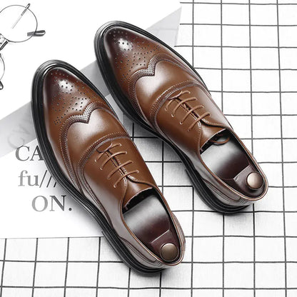 Men's Genuine Leather Brogue Dress Shoes - Black