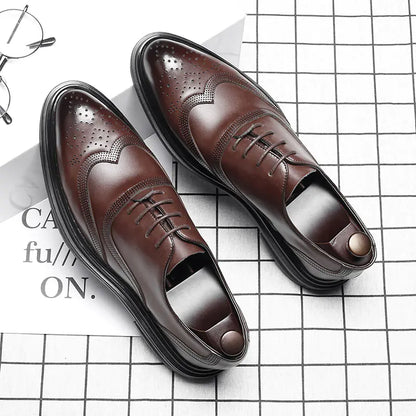 Men's Genuine Leather Brogue Dress Shoes - Black