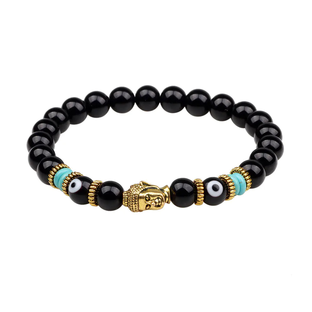 Agate Buddha Head Bracelet with Lava Stone Charm
