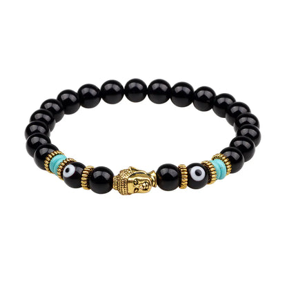 Agate Buddha Head Bracelet with Lava Stone Charm