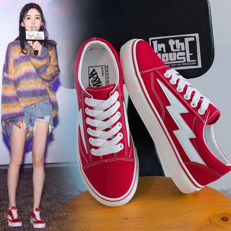 Flat Sports Canvas Shoes - Red Women's Sneakers