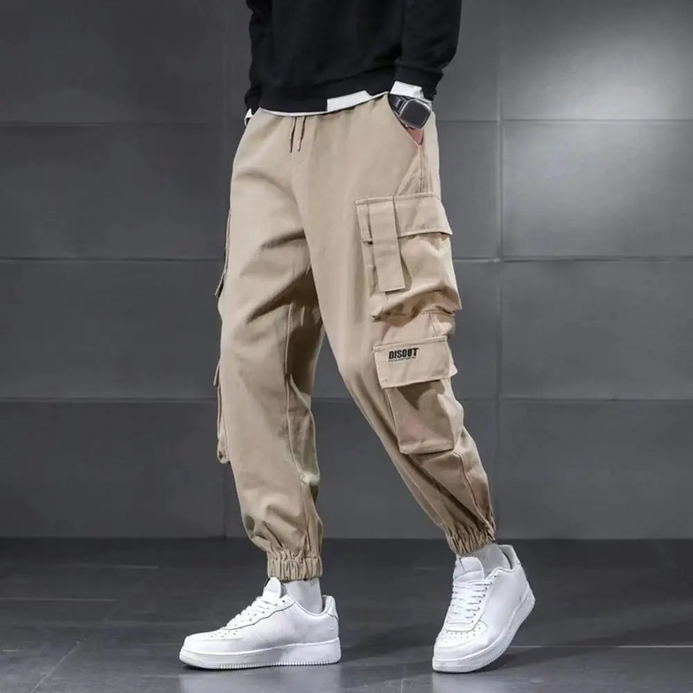 Men's Loose Cargo Pants with Drawstring and Pockets