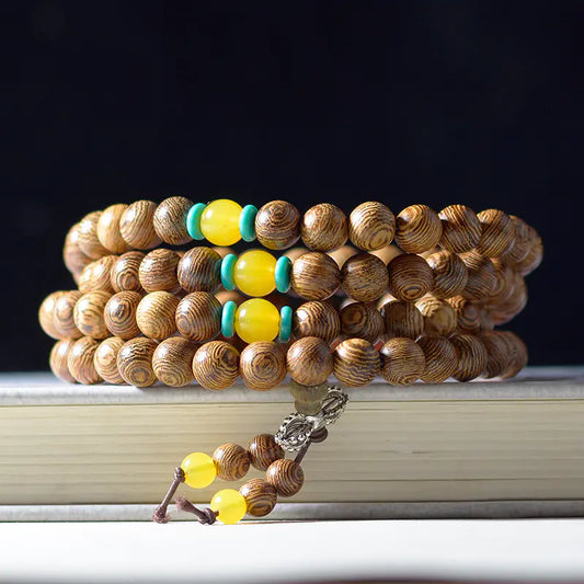 Purple Sandalwood Buddha Beads Wooden Bracelet with Spacers