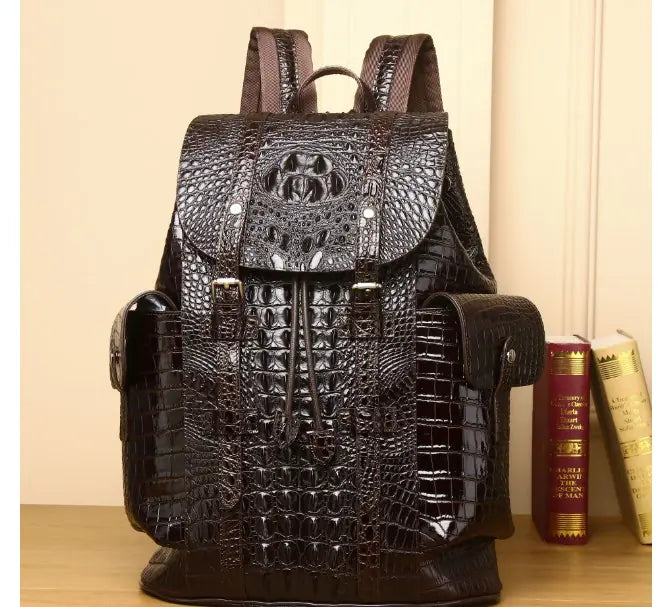 Vintage-Inspired Crocodile-Pattern Backpack with Top Handle