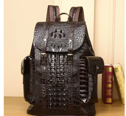Vintage-Inspired Crocodile-Pattern Backpack with Top Handle