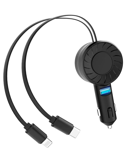 Retractable Car Charger 3 in 1 Fast Car Phone Charger 2 Retractable Cables and 1 USB Ports Small Car Charger Adapter Car Charger Compatible with iPhone 16/15/14/13/12/11for Galaxy S23for Pixel